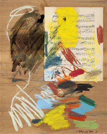 Giuseppe Chiari "Senza titolo" 
tecnica mista e collage su tavola
cm 62x59,5
Fir