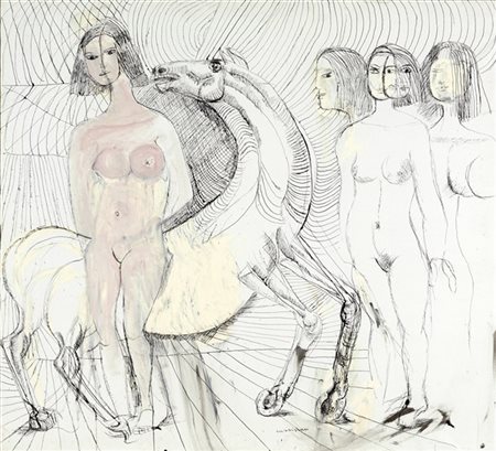 Bruno Cassinari "Figure con cavallo" 1987
china e tempera su tela
cm 100x110
Fir