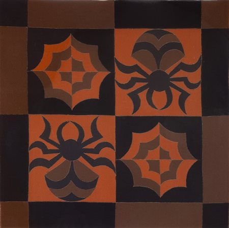 Fortunato Depero "Ragnatele e ragni" 1923-24
tarsia di stoffe colorate
cm 50x50