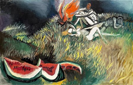 Renato Guttuso "Gita notturna (Anguria su paesaggio)" 1966
olio su tela
cm 47,5x