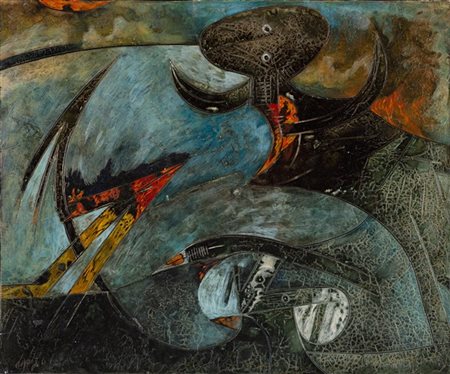 Gianni Dova "Alle 5 della sera" 1963
olio su tela
cm 50x60
Firmato e datato 63 i