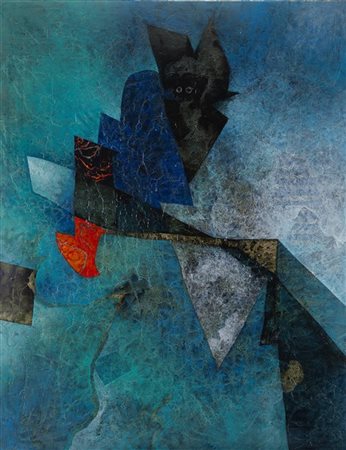 Gianni Dova "Sul ramo più alto l'amico della sera" 1974
olio su tela
cm 146,5x11