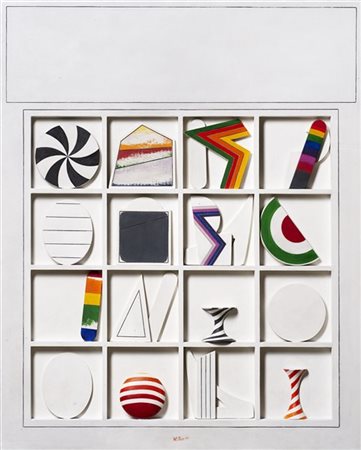 Lucio Del Pezzo "Quadro con nuances" 1965
acrilico e assemblage di legni su tavo