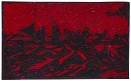 Aldo Mondino "Cariddi" 1981
olio su tela
cm 89x147
Titolato in basso a destra.
F