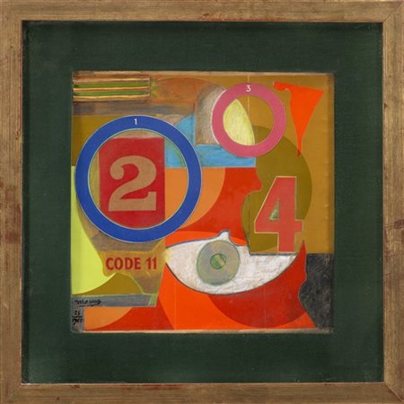 Edouard Lèon Thèodore Mesens "1,2,3,4, code 11... et puis?" 1964
collage e tecni