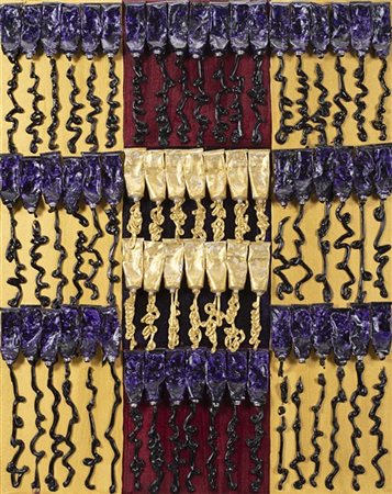 Arman "Senza titolo" 2000tubetti e acrilico su tela applicata su tavolacm 103x