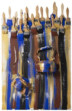 Arman "Brush strokes" 2001accumulazione di pennelli e teiera, acrilico su tela