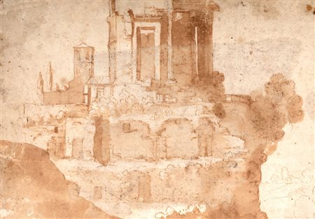 Pittore fiammingo attivo in Roma, ultimo quarto del secolo XVII - inizi del secolo XVIII - Tempio della Sibilla a Tivoli