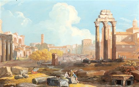 Giovanni Battista  Busiri (Roma 1698-1757)  - Due vedute di Roma: Campo Vaccino e Ponte Rotto 