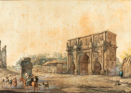 Abraham-Louis-Rodolphe Ducros (Yverdon 1748-Losanna 1810)  - Veduta dell'Arco di Costantino a Roma
