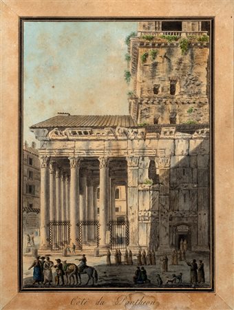 Attribuito a Carlo Canella (Verona 1800 - Milano 1879) - Veduta del Pantheon ripreso di lato