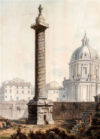 Simone Pomardi (Monteporzio 1757-Roma 1830)  - Due vedute di Roma: la Colonna Traiana; e la Colonna Antonina