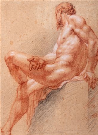 Scuola toscana, seconda metà del secolo XVII - Studio di nudo virile seduto di gusto michelangiolesco