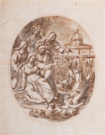 Attribuito a Giuseppe Ghezzi (Comunanza 1634 – Roma 1721) - Miracolo di una Santa monaca, entro ovale
