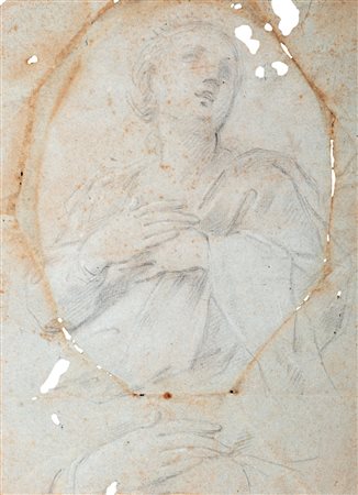 Attribuito a Corrado Giaquinto (Molfetta 1703 - Napoli 1766) - Testa di Vergine o Santa (recto); e Gruppo di figure in basso e Gloria in alto (verso)