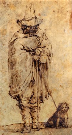 Pittore bambocciante, secolo XVII - Vecchio mendicante con cagnolino
