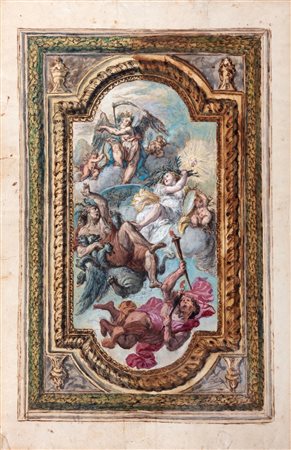 Scuola toscana, prima metà del secolo XVIII - Studio per soffitto con Allegoria del trionfo del Tempo, entro cornice archiettonica
