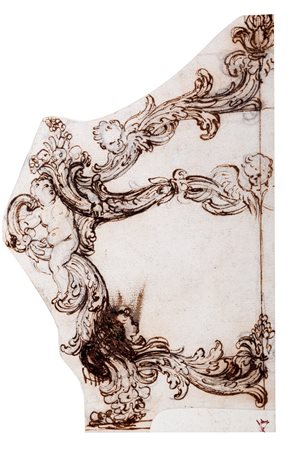 Attribuito a Giovan Paolo Schor (Insbruck 1615 - Roma 1674) - Studio per motivo decorativo di ebanisteria con angelo e cherubini