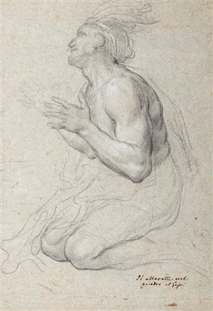 Scuola di Carlo Maratti (Camerano 1625 - Roma 1713) - Studio per una figura nella pala d'altare raffigurante la Morte di San Francesco Saverio nella Chiesa del Gesù a Roma (recto); e studio per un frate (verso)