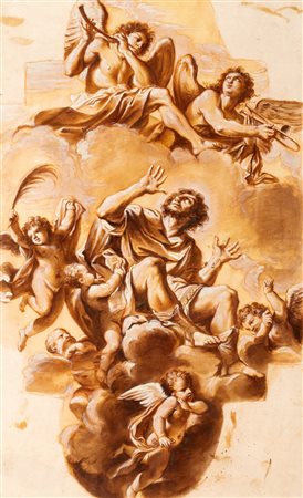 Seguace di Giovan Francesco Barbieri, detto il Guercino - Assunzione in cielo di un Santo con Angeli musicanti