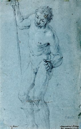 Scuola romana, fine secolo XVII - inizi secolo XVIII - Nudo virile appoggiato ad un'asta (recto); e Figura di monaco (verso)