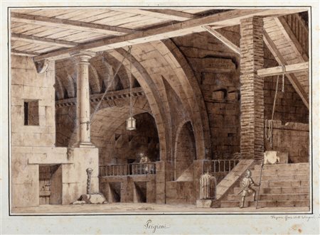 Gaspare Rossi Scotti (Perugia 1800-- 1864)  - Interno di una prigione
