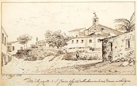 Scuola italiana, secolo XIX - Veduta della Basilica di San Gavino in Sardegna