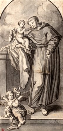 Scuola veneta, secolo XVIII - Sant'Antonio da Padova con il Bambino ed un angelo (recto); e studio di Apostolo (verso)
