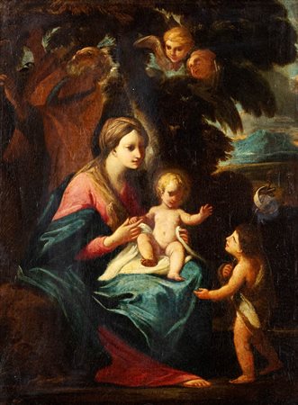 Scuola romana, seconda metà del secolo XVII - Sacra Famiglia con San Giovannino in un paesaggio