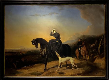 Alfred De Dreux (Parigi 1810-Parigi 1860), dipinto ad olio su tela raffigurante il ritorno della Duchessa D&rsquo;Almeda