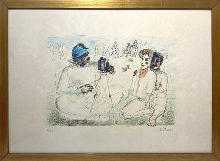 Gouache su carta raff. marina con personaggi. Cm 50x69. Firmato in basso a destra Santacroce. Santacroce (Rosolini (SR) 