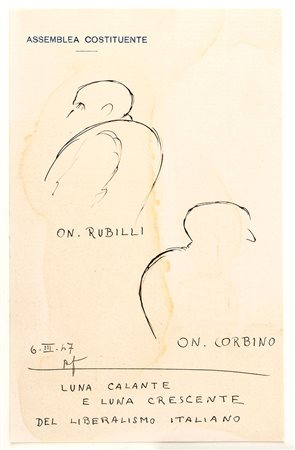 FANFANI, Amintore - Vignette e disegni - anni '40 - (Pieve Santo Stefano, 6 febbraio 1908 – Roma, 20 novembre 1999)