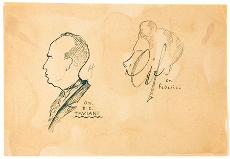 FANFANI, Amintore - Vignette e disegni - anni '40 - (Pieve Santo Stefano, 6 febbraio 1908 – Roma, 20 novembre 1999)