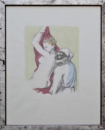 Domenico Purificato SENZA TITOLO acquatinta colorata a mano, cm 44x32 su...