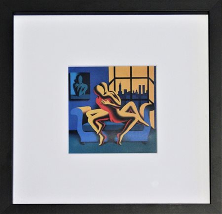 Mark Kostabi SENZA TITOLO grafica offset, cm 14x14 in cornice