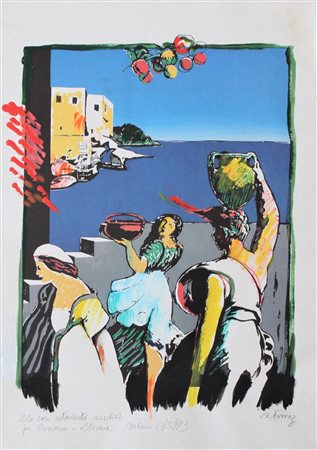 Antonio Fomez SENZA TITOLO litografia con interventi acrilici, cm 70x50 firma...