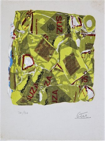 Cesar Baldaccini SENZA TITOLO serigrafia e collage, cm 40x30 firma es. 361/500