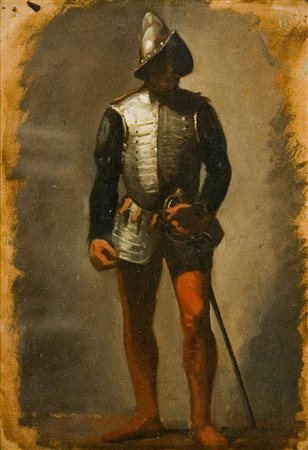 Telemaco Signorini - Armigero - olio su cartone cm. 30x20,7. Autentica su...