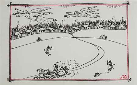 Ilya Kabakov - The sleigh - 2007 pennarello su cartoncino cm. 35x57 Firma in...