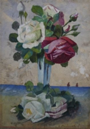 OMICCIOLI GIOVANNI (Roma 1901 - Roma 1975) "Vaso di fiori" 1952 Tempera su...