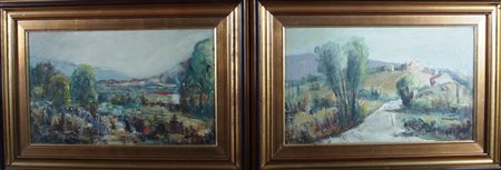 OPPICI ALDO A-B) "Paesaggio"" A-B) Olio su cartone telato cm. H: 30.00 L:...