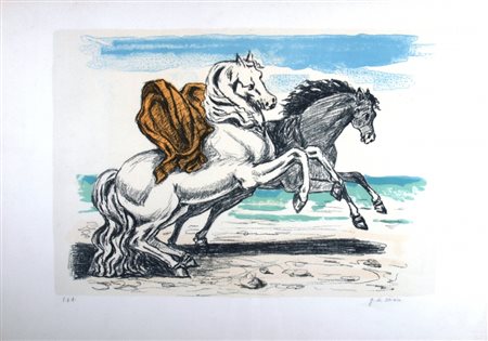 DE CHIRICO GIORGIO (Volos 1888 - Roma 1978) "Cavalli sulla spiaggia"...