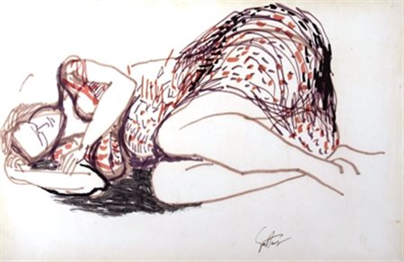 GUTTUSO RENATO (Bagheria 1912 - Roma 1987) "Donna che dorme" 1959 Acquerello...