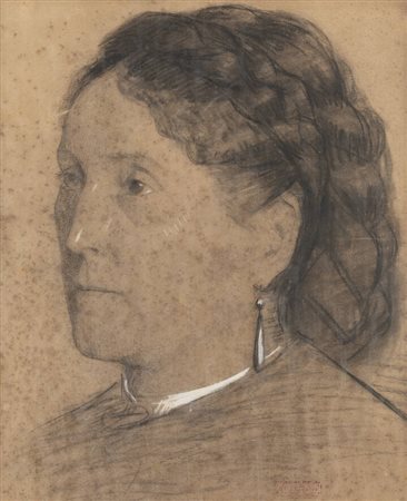 GIOVANNI BATTISTA QUADRONE<BR>Mondovì (CN) 1844 - 1898 Torino<BR>"Ritratto di donna con orecchino"