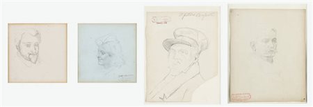 GIOVANNI BATTISTA QUADRONE<BR>Mondovì (CN) 1844 - 1898 Torino<BR>Lotto di quattro opere:<BR>A. "Profilo di donna"<BR>B. "Ritratto di uomo con barbetta"<BR>C. "Ritratto di uomo con baffi"<BR>D. "Ritratto del pittore Rossetti"