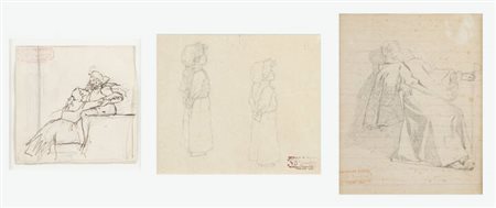 GIOVANNI BATTISTA QUADRONE<BR>Mondovì (CN) 1844 - 1898 Torino<BR>Lotto di tre opere:<BR>A. "Uomo seduto"<BR>B. "Amanti"<BR>C. "Bambini"