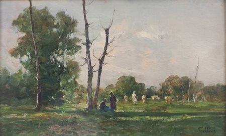 CARLO FOLLINI<BR>Domodossola (NO) 1848 - 1938 Pegli (GE)<BR>"Paesaggio con figure"