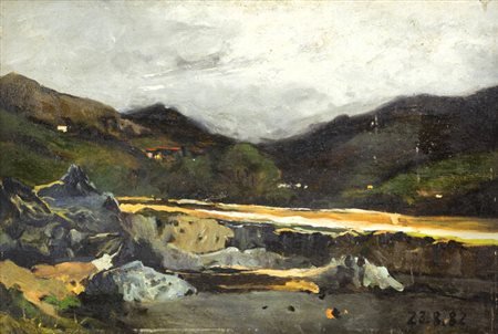LORENZO DELLEANI<BR>Pollone (BI) 1840 - 1908 Torino<BR>"Paesaggio" 23.8.82