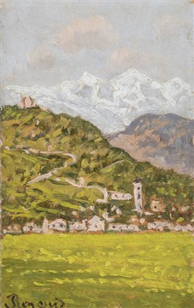 ENRICO REYCEND<BR>Torino 1855 - 1928<BR>"Paesaggio con villaggio"