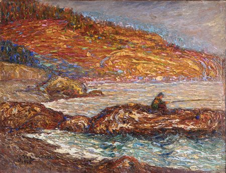 FILIBERTO MINOZZI<BR>Verona 1877 - 1936 Milano<BR>"Pesca sulle rocce a Cap Martin" 1908